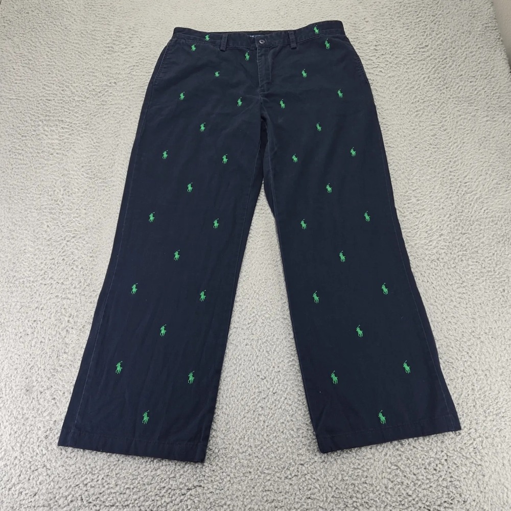 Ralph Lauren Pants Womens 8‎ Blue Classic Chino All Over Pony Green Mid Rise
